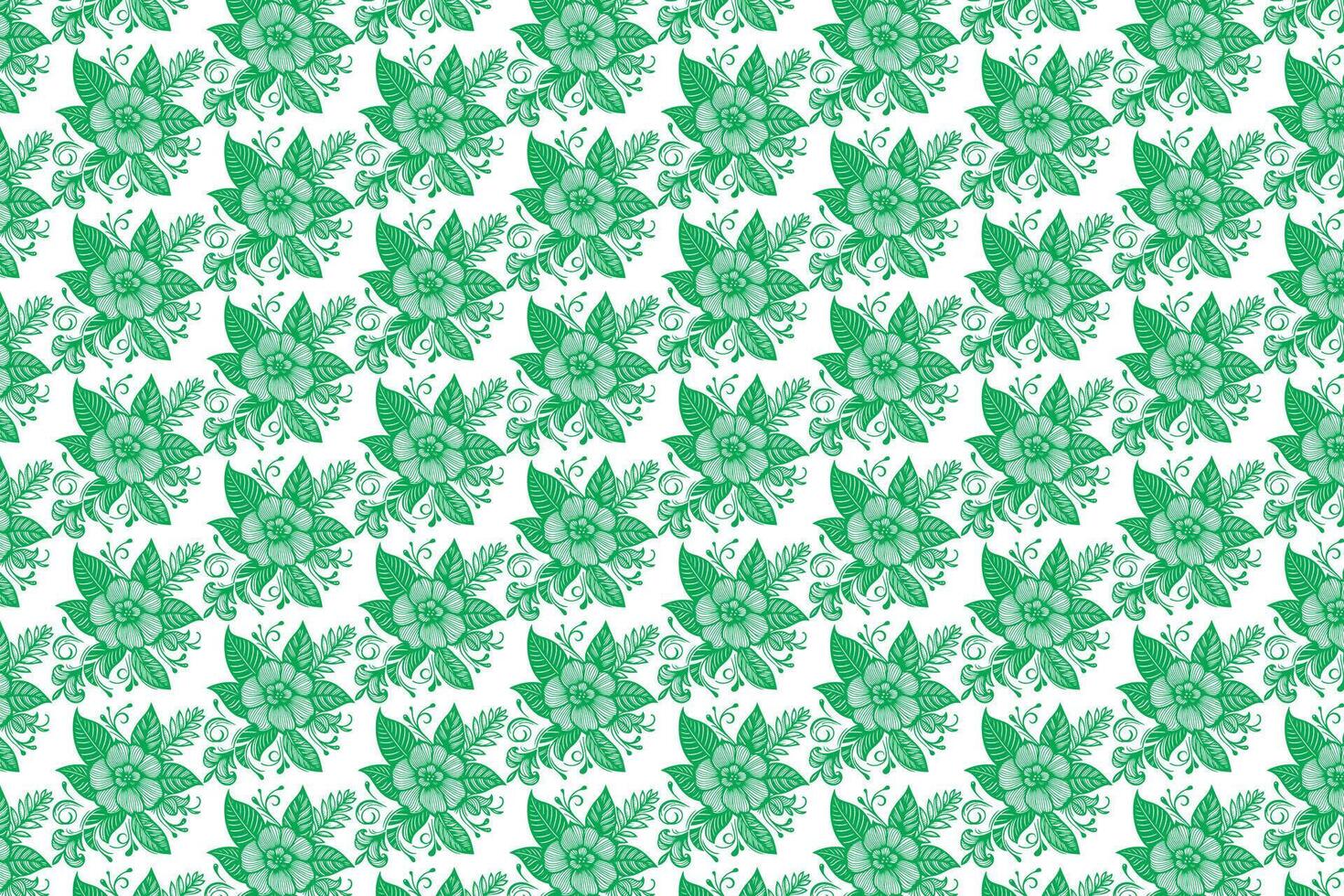 hand draw floral flower seamless pattern of green Floral leaves Spring Square style Vector Design on a white background, Curtain, carpet, wallpaper, clothing, wrapping