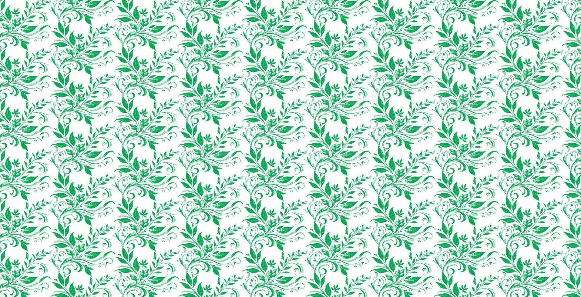 hand draw floral flower seamless pattern of green Floral leaves Spring Square style Vector Design on a white background, Curtain, carpet, wallpaper, clothing, wrapping