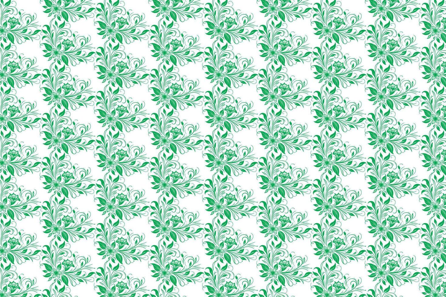 hand draw floral flower seamless pattern of green Floral leaves Spring Square style Vector Design on a white background, Curtain, carpet, wallpaper, clothing, wrapping