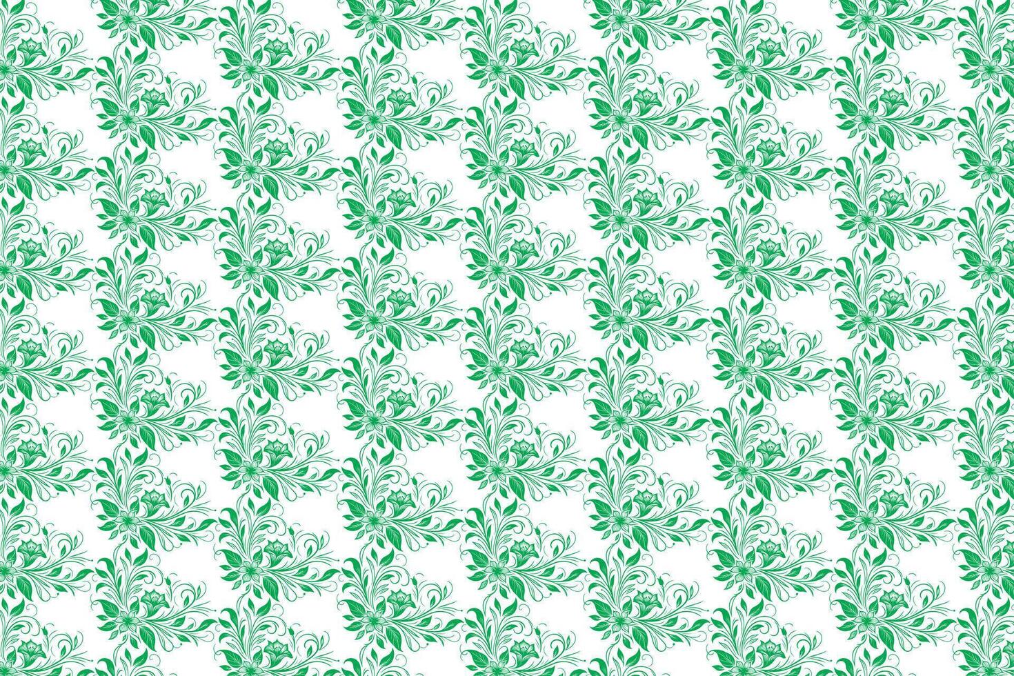 hand draw floral flower seamless pattern of green Floral leaves Spring Square style Vector Design on a white background, Curtain, carpet, wallpaper, clothing, wrapping