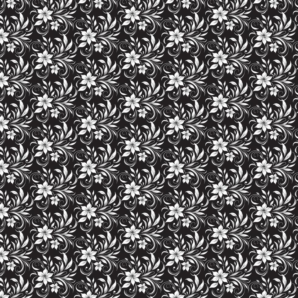 hand draw of beautiful floral ornament leaves. abstract black and white monochrome. Flower fabric seamless pattern design Element vector