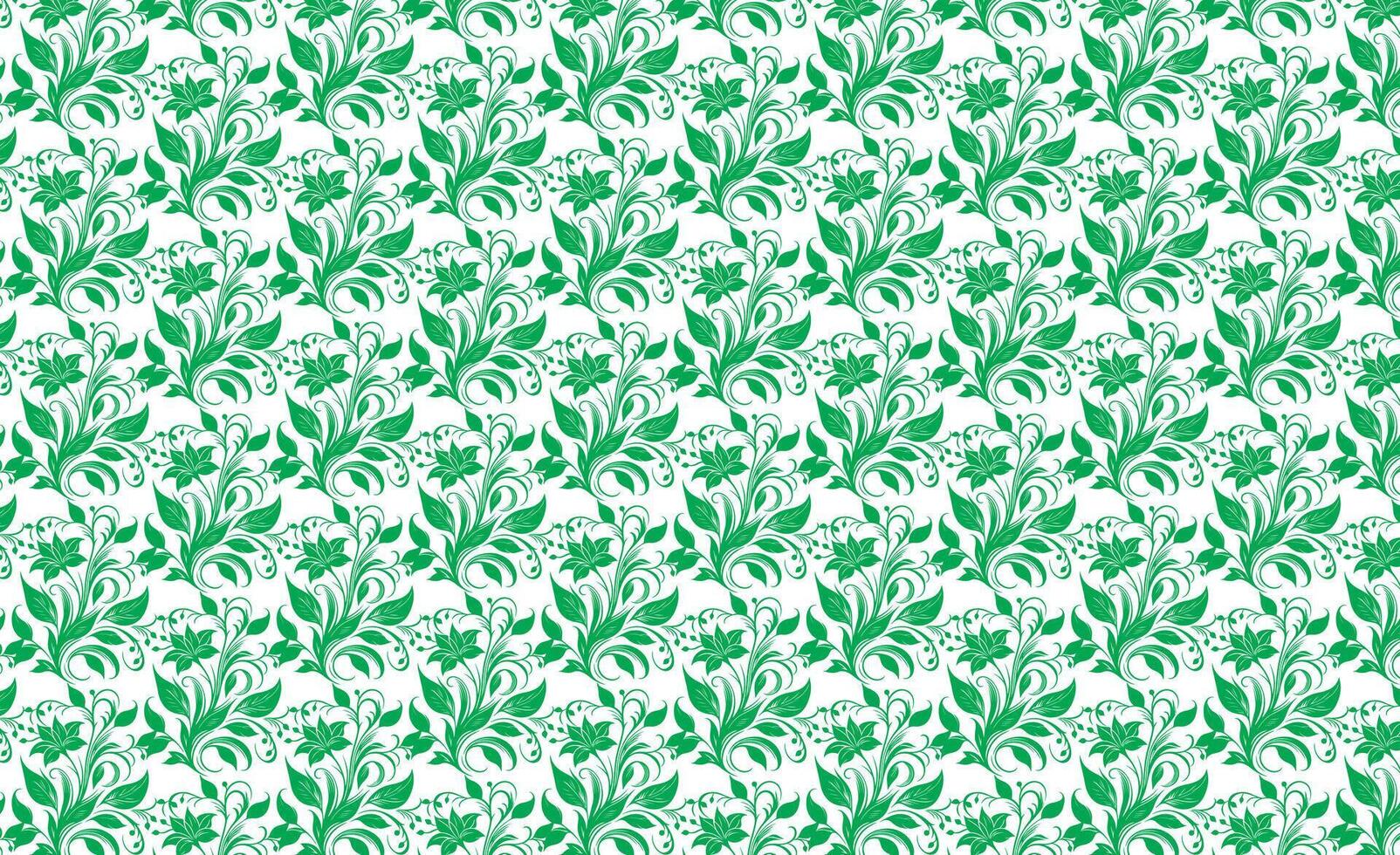 hand draw floral flower seamless pattern of green leaves Spring Blossom Vector Design on a white background, Curtain, carpet, wallpaper, clothing, wrapping,