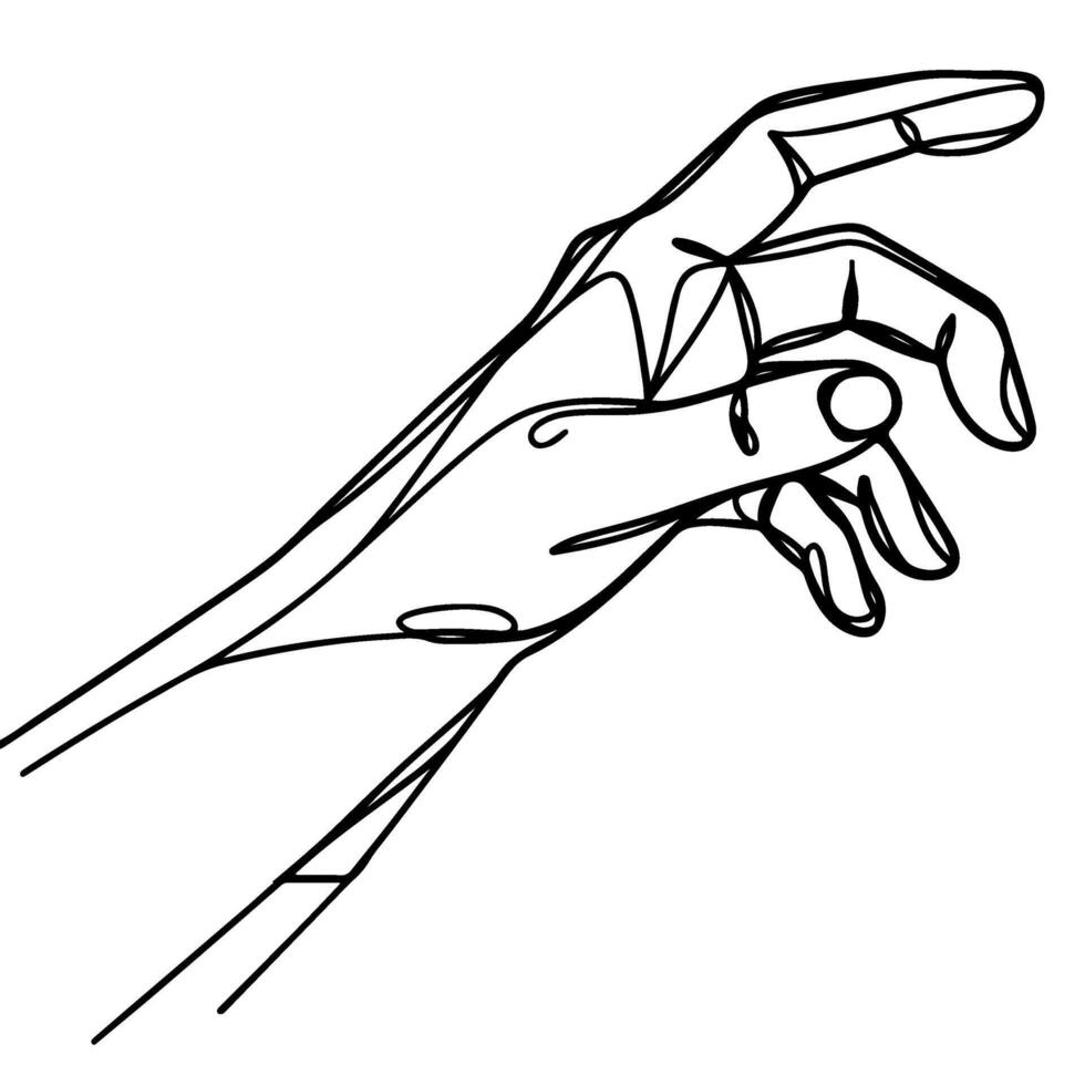 sketch hand reaching forward. closeup hand man grabbed ominously stretching black outline vector illustration