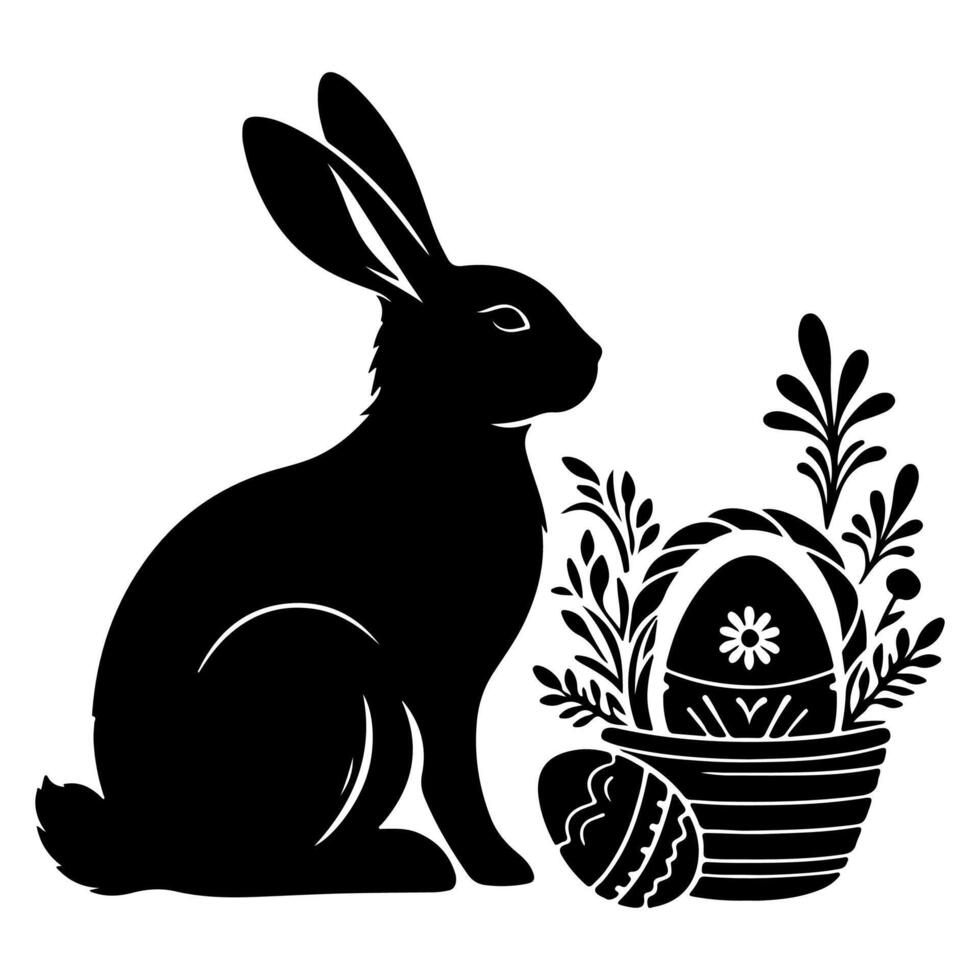 Rabbit shadow silhouette. Bunny black side design for happy easter egg day on transparent background vector