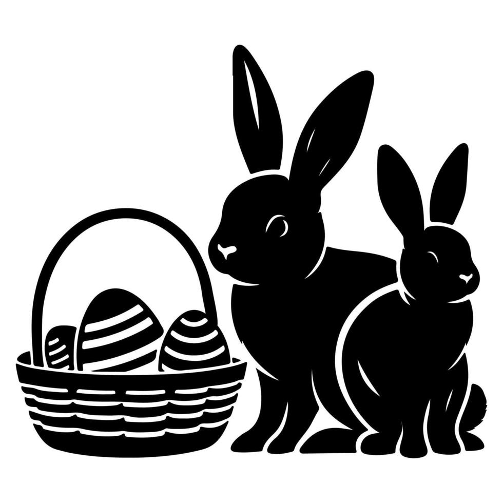 Rabbit shadow silhouette. Bunny black side design for happy easter egg day on transparent background vector