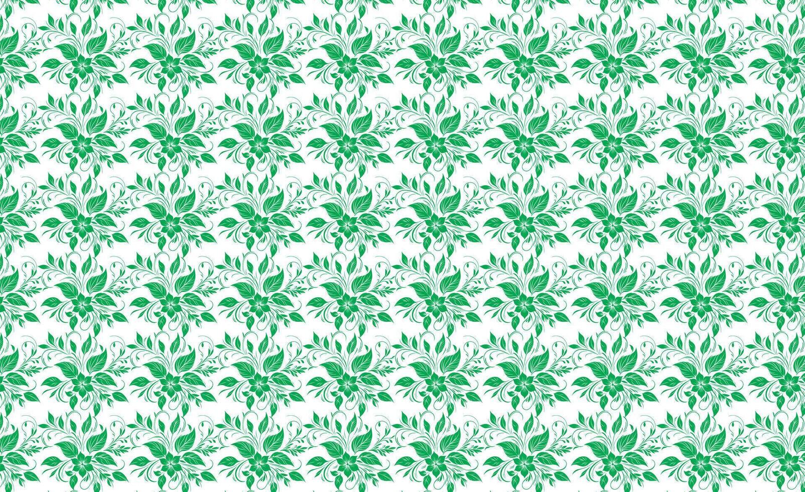 hand draw floral flower seamless pattern of green Floral leaves Spring Square style Vector Design on a white background, Curtain, carpet, wallpaper, clothing, wrapping