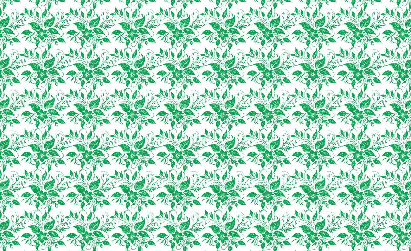 hand draw floral flower seamless pattern of green Floral leaves Spring Square style Vector Design on a white background, Curtain, carpet, wallpaper, clothing, wrapping