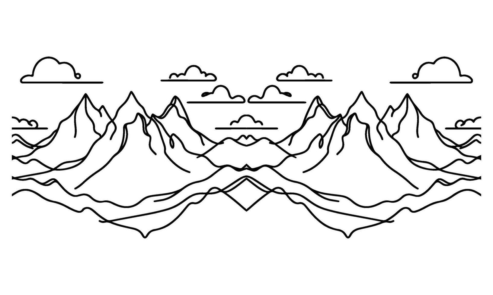drawing mountain with forest pine trees landscape black line Sketch art Hand drawn linear style vector illustration
