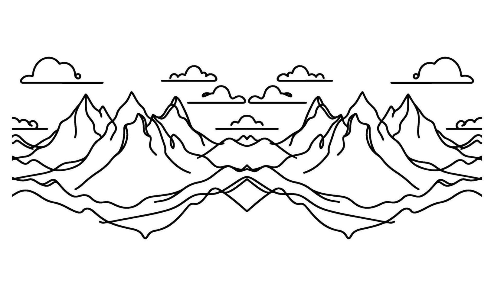 drawing mountain with forest pine trees landscape black line Sketch art Hand drawn linear style vector illustration