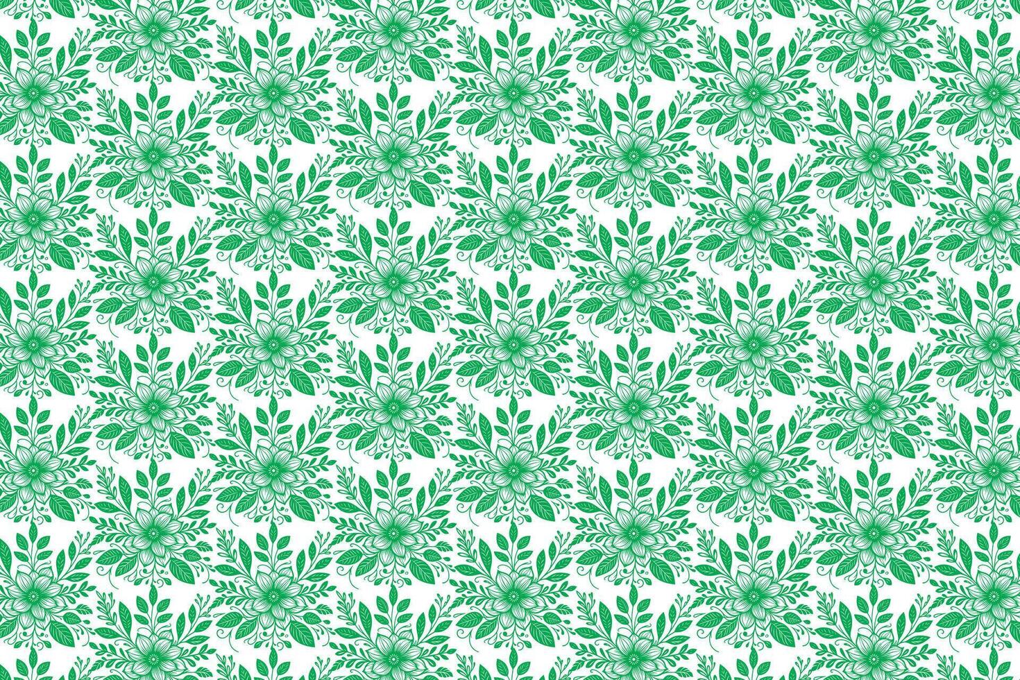 hand draw floral flower seamless pattern of green Floral leaves Spring Square style Vector Design on a white background, Curtain, carpet, wallpaper, clothing, wrapping