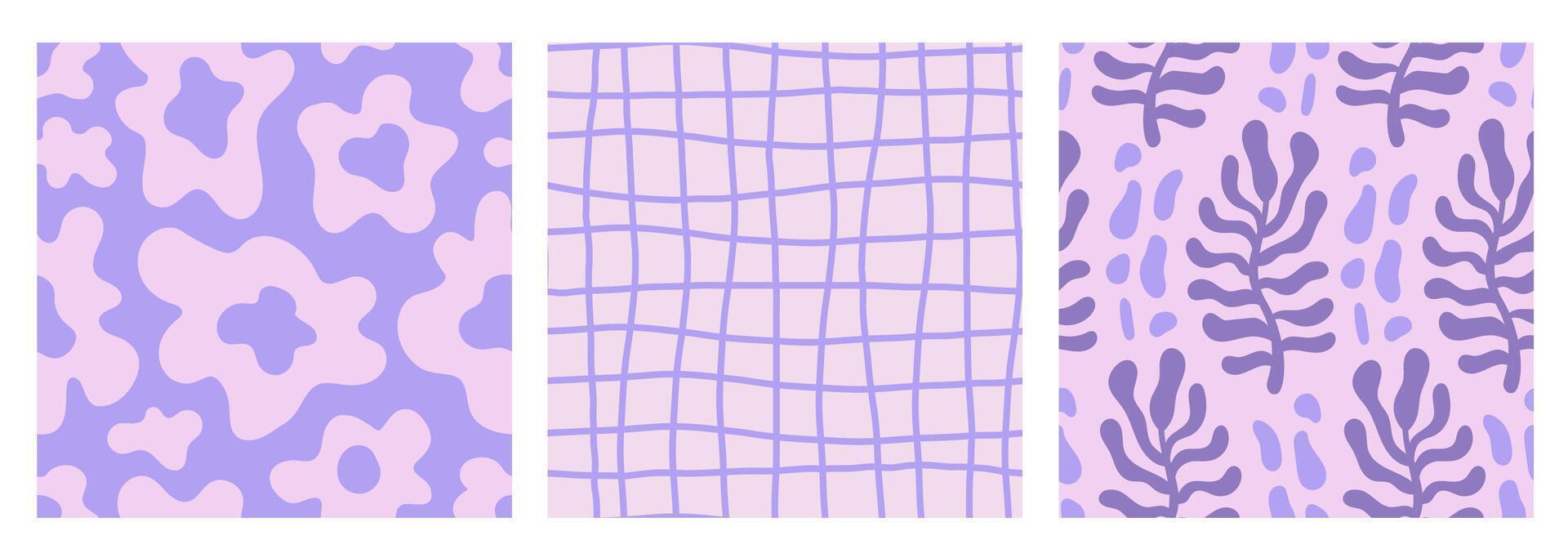 Purple groovy y2k seamless pattern set vector