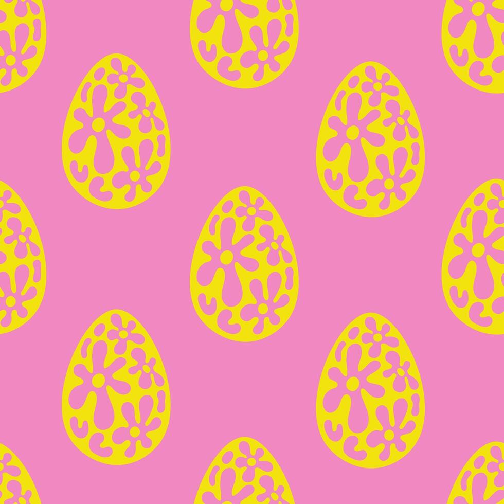 Easter seamless pattern with egg and flower in retro style vector