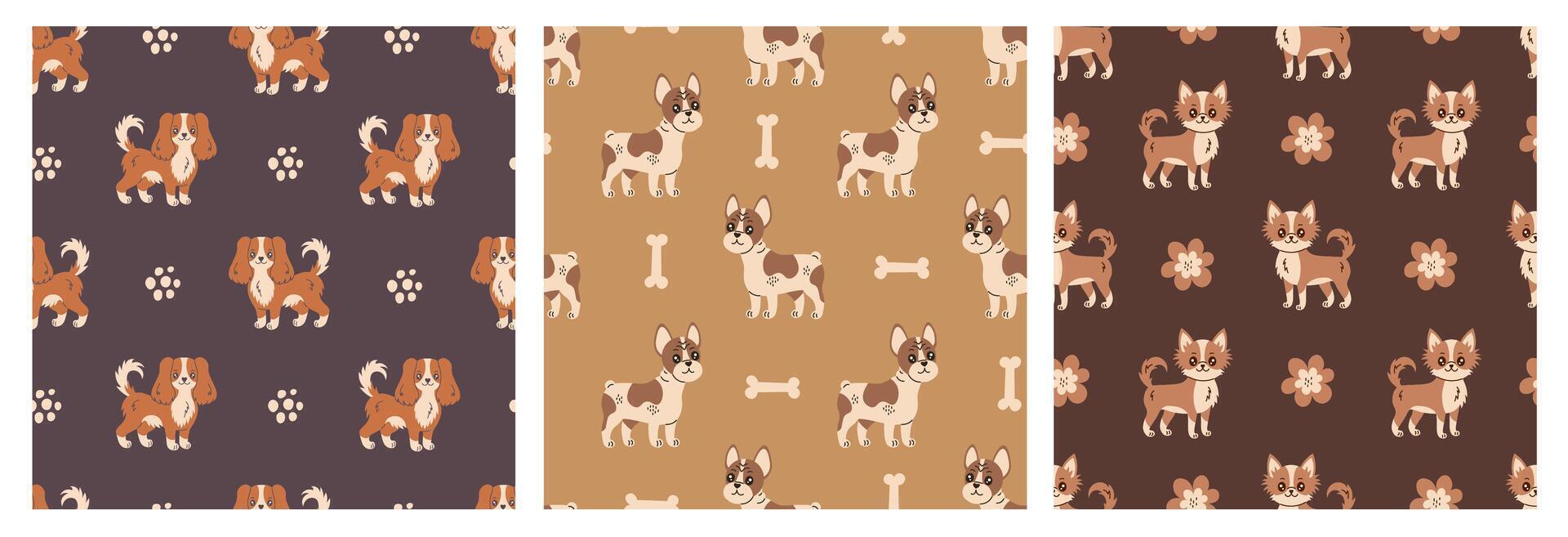 Small dog breed seamless patterns set vector