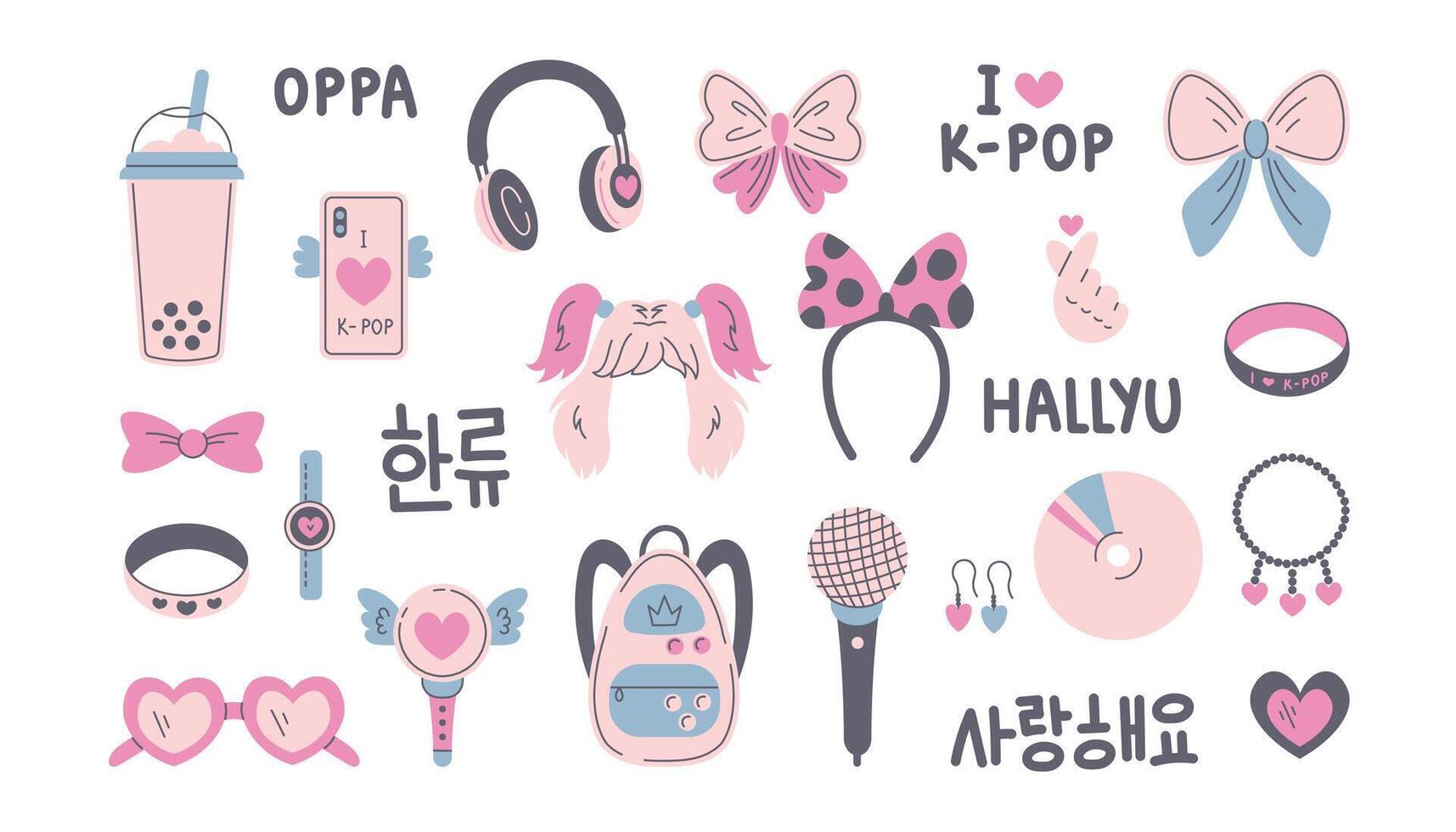 Korean pop music elements set vector