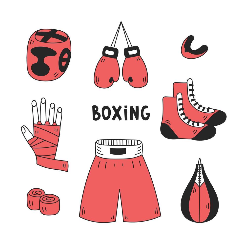 Boxing equipment doodle set vector
