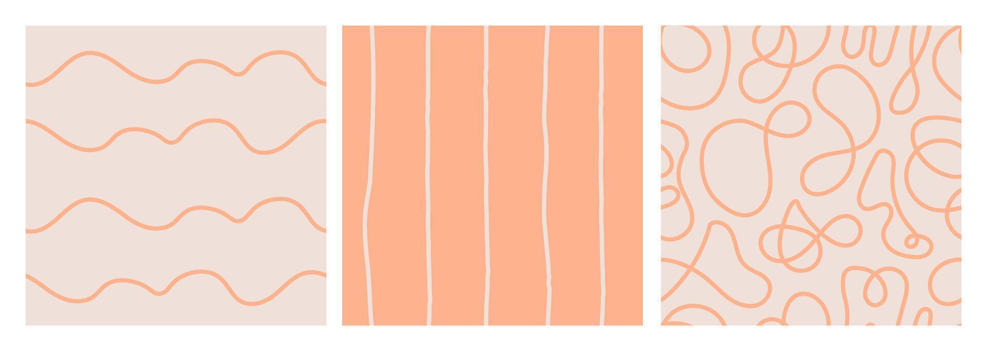 Abstract orange seamless patterns Set with curvy lines vector
