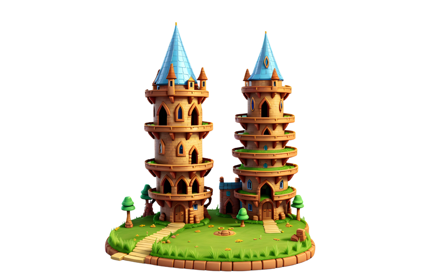 ai generado dibujos animados hogar mago torre magia castillo en verde campo png