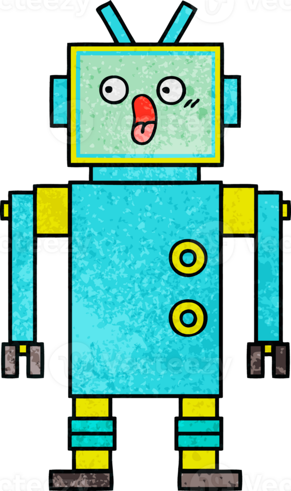 retro grunge texture cartoon of a robot png