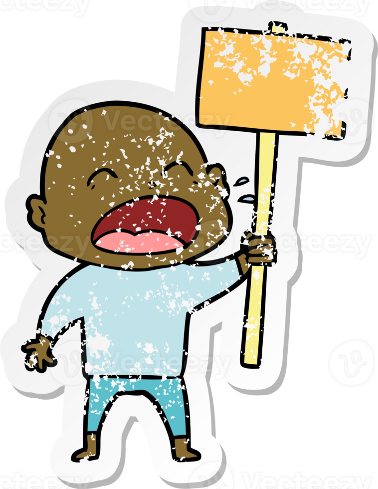 distressed sticker of a cartoon shouting bald man png