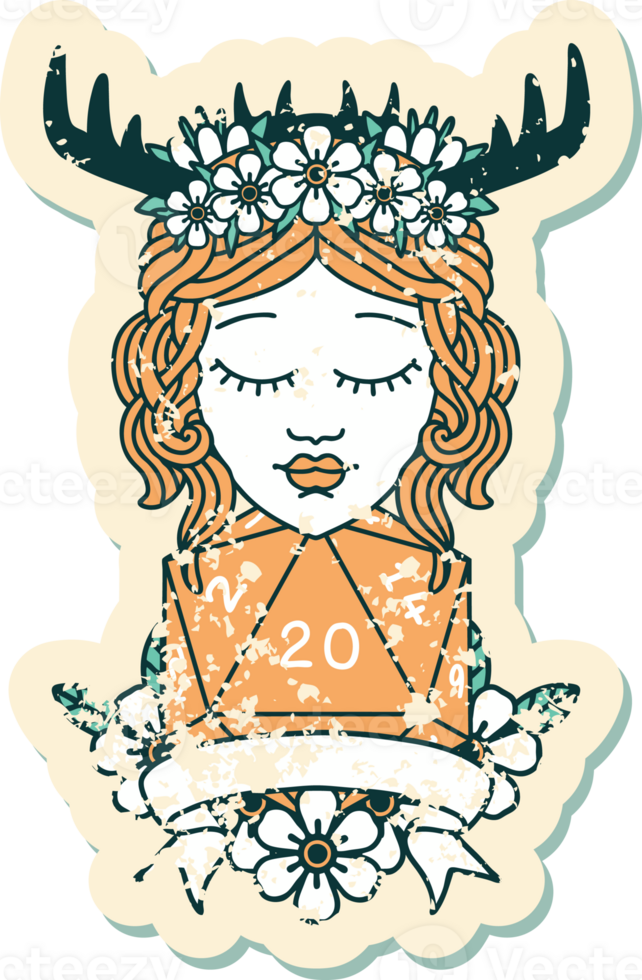 Retro Tattoo Style human druid with natural twenty roll png