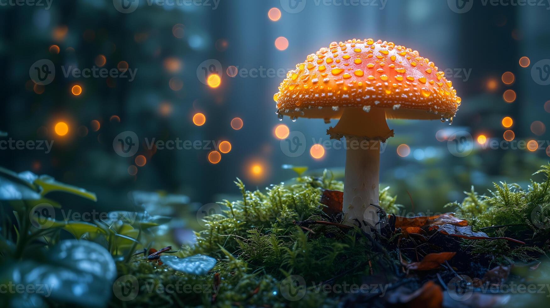 AI generated Magical mushroom in fantasy enchanted fairy tale forest. photo
