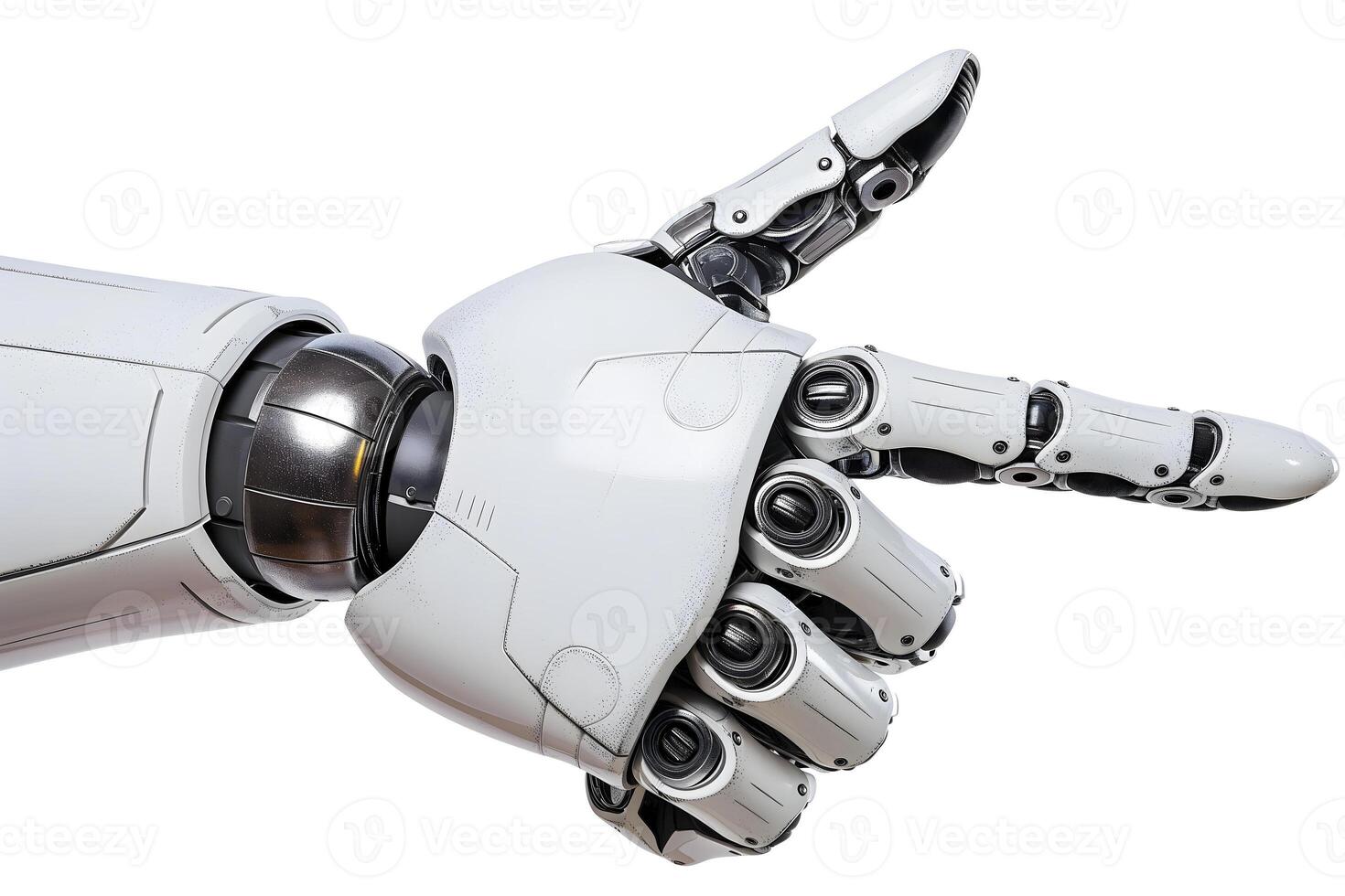 AI generated Robot hand with pointing finger gesture closeup on white background photo