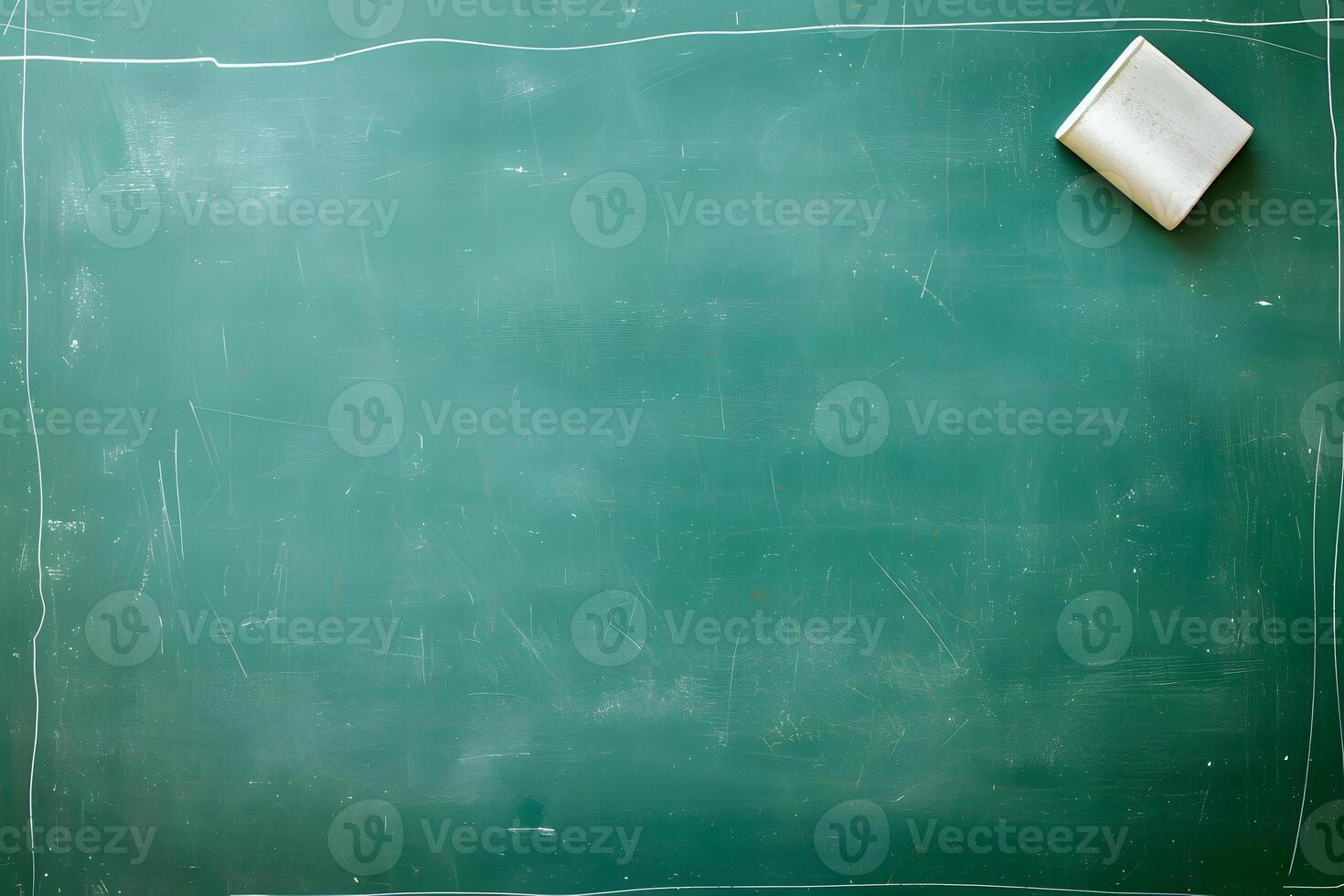 AI generated First-class, An empty green chalkboard with an eraser and white chalk, ready for Teacher's Day photo