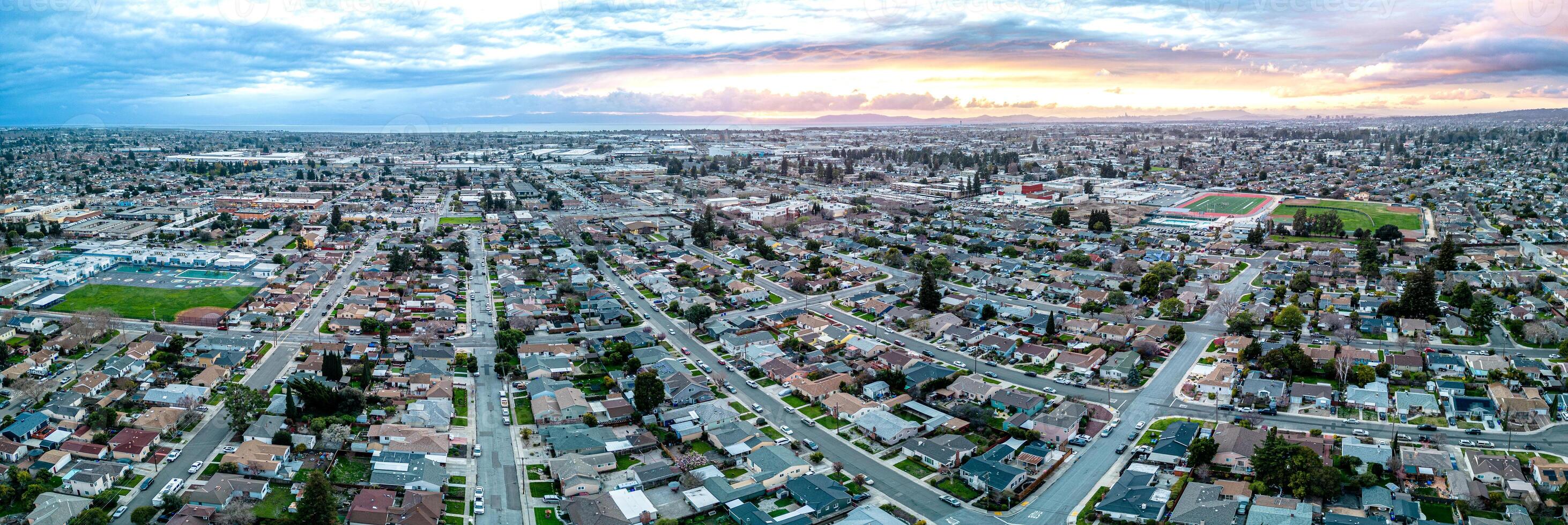 san leandro bahía área. puesta de sol zumbido panorama. foto