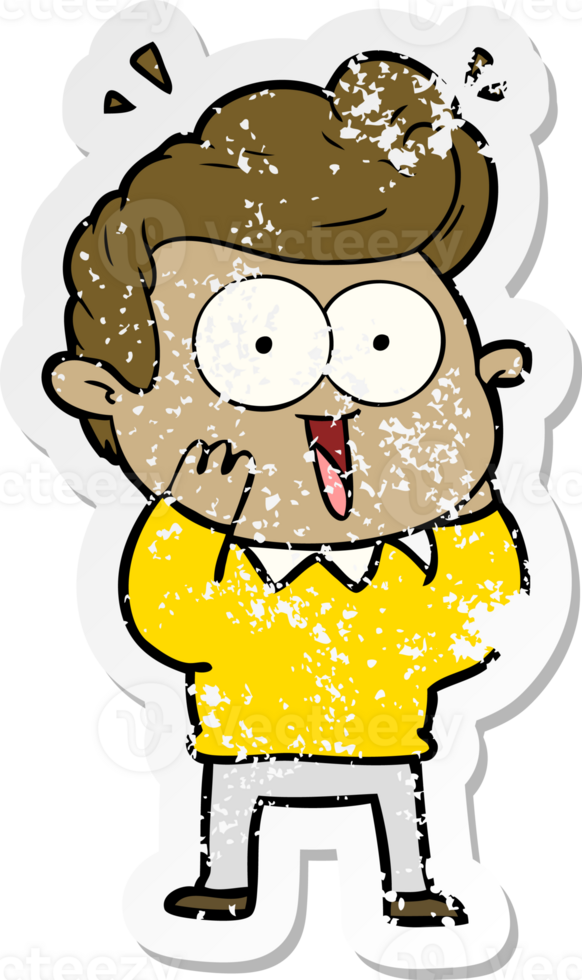 distressed sticker of a cartoon excited man png
