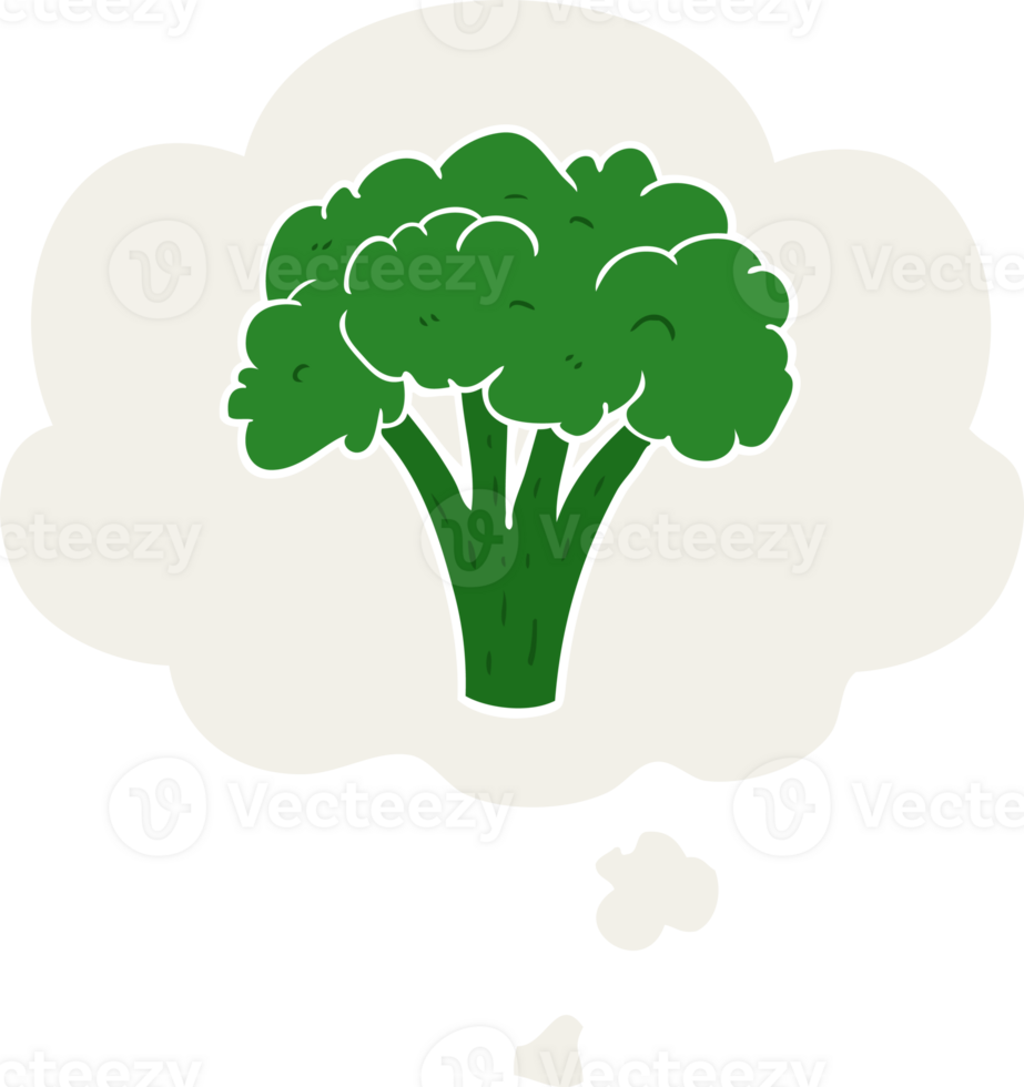 cartoon brocoli with thought bubble in retro style png