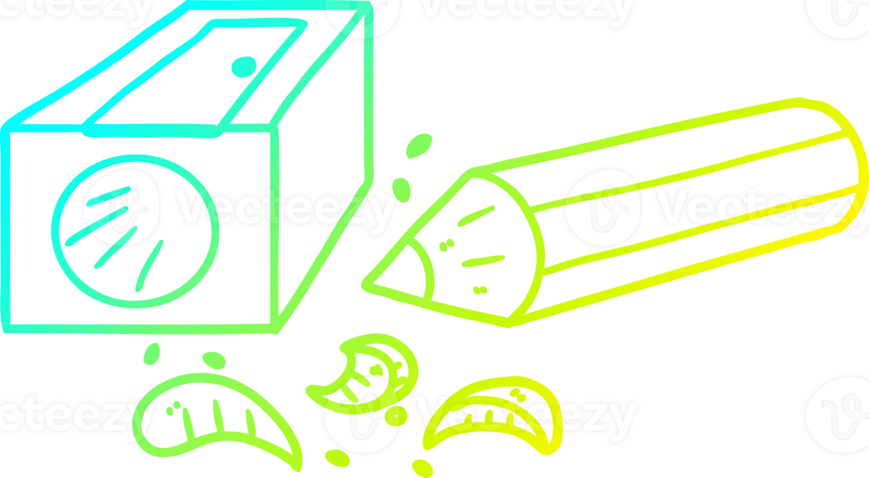 cold gradient line drawing of a cartoon pencil and sharpener png