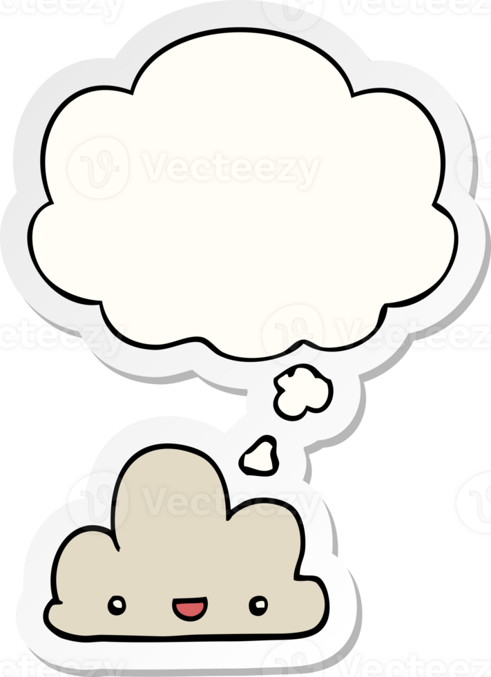 cartoon tiny happy cloud with thought bubble as a printed sticker png