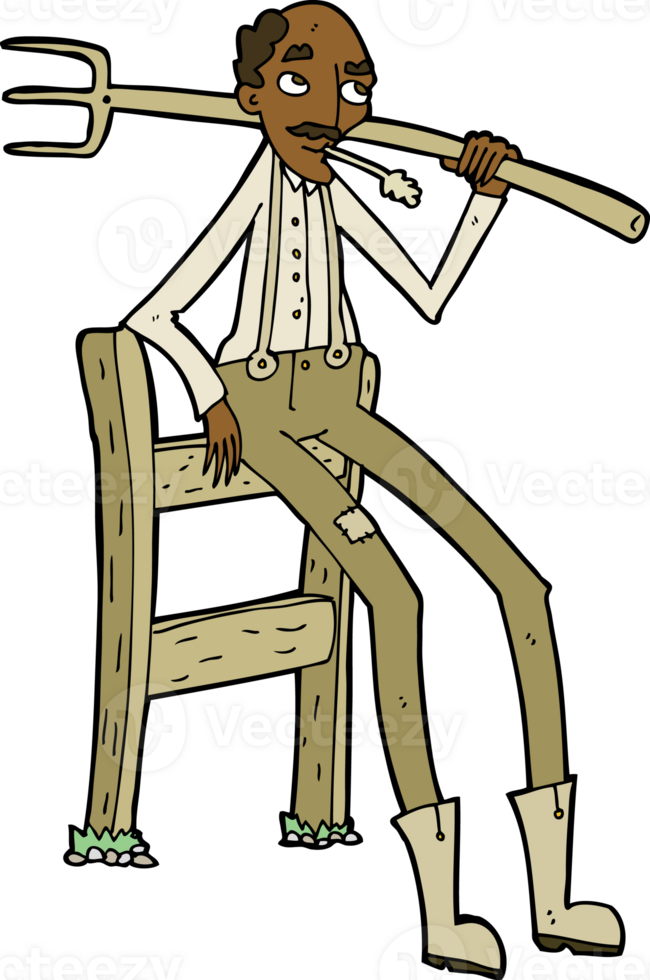 cartoon old farmer leaning on fence png