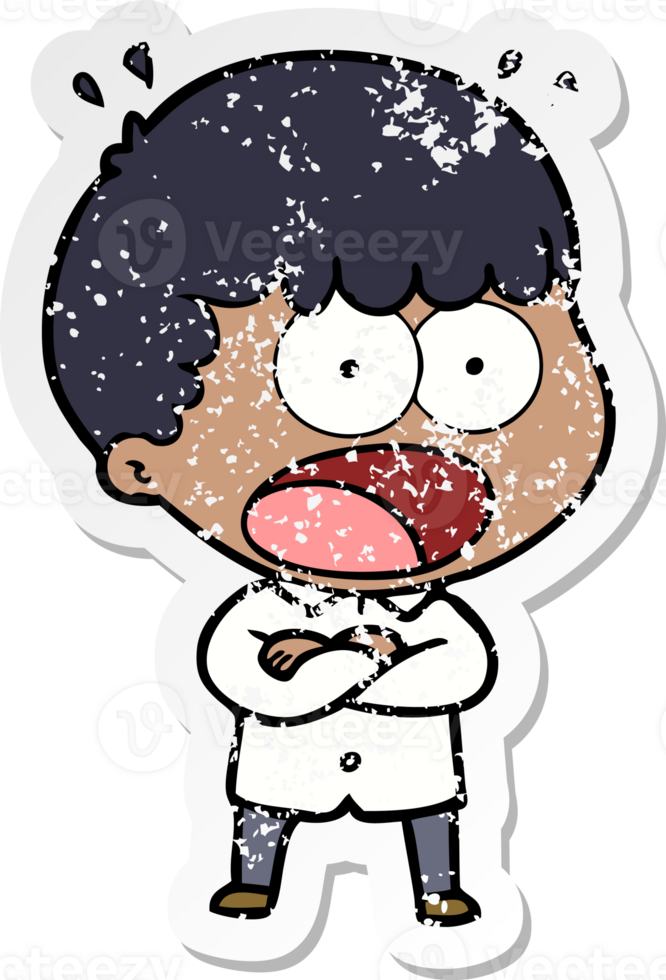 distressed sticker of a cartoon shocked man png