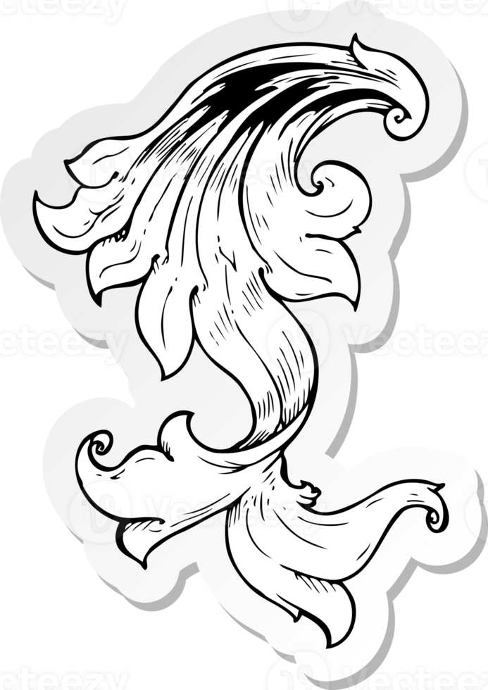 sticker of a traditional hand drawn floral swirl png