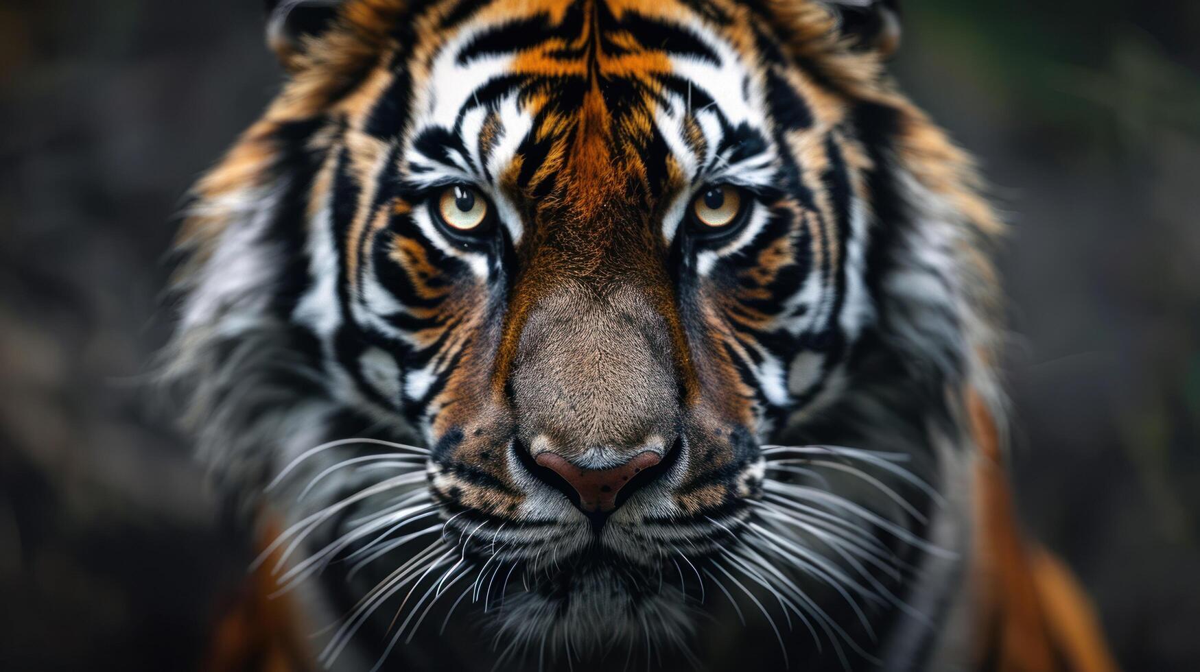 AI generated Intense close-up of a wild tiger's piercing gaze, exuding power and grace photo