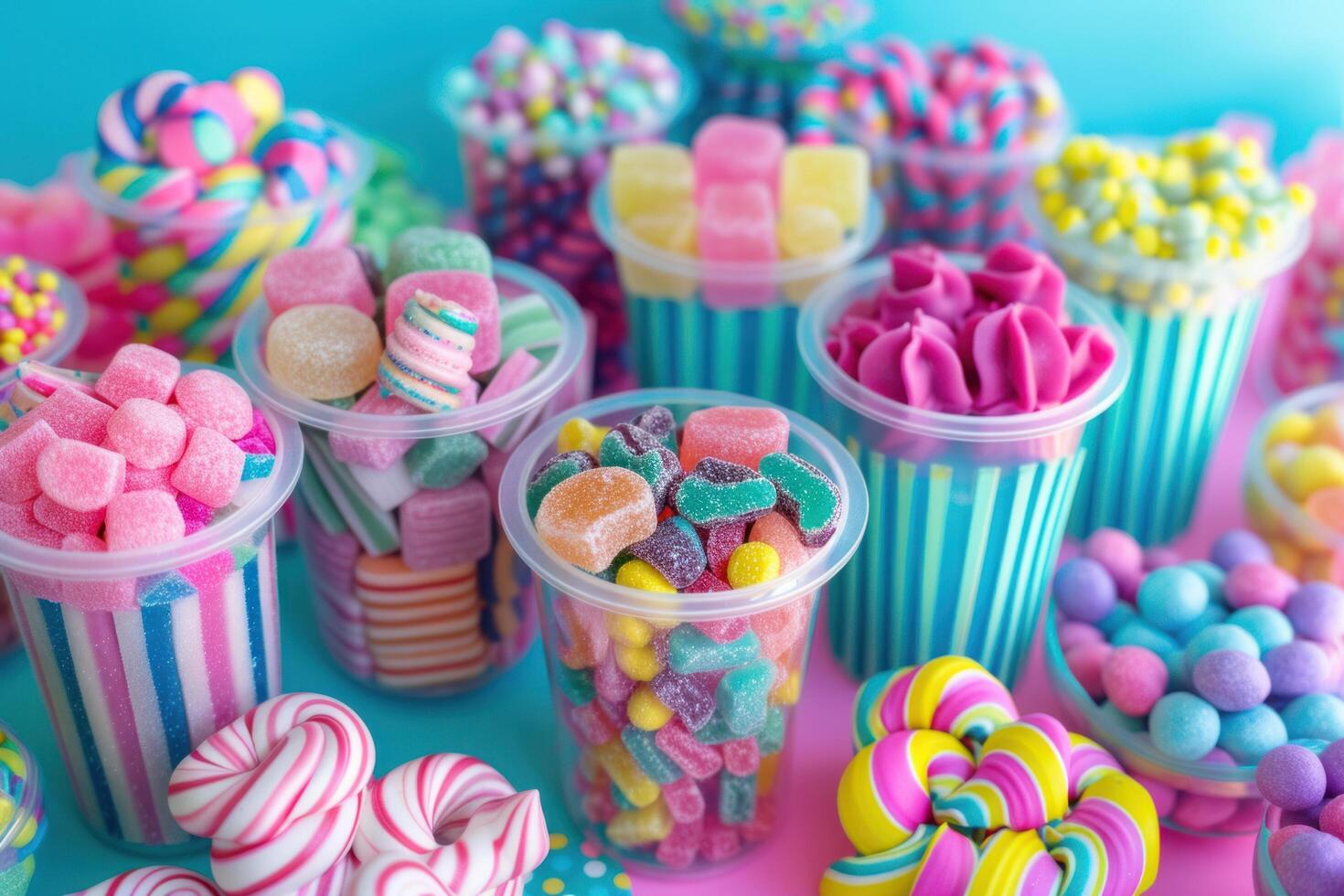 AI generated a lot of candy are in clear plastic containers photo