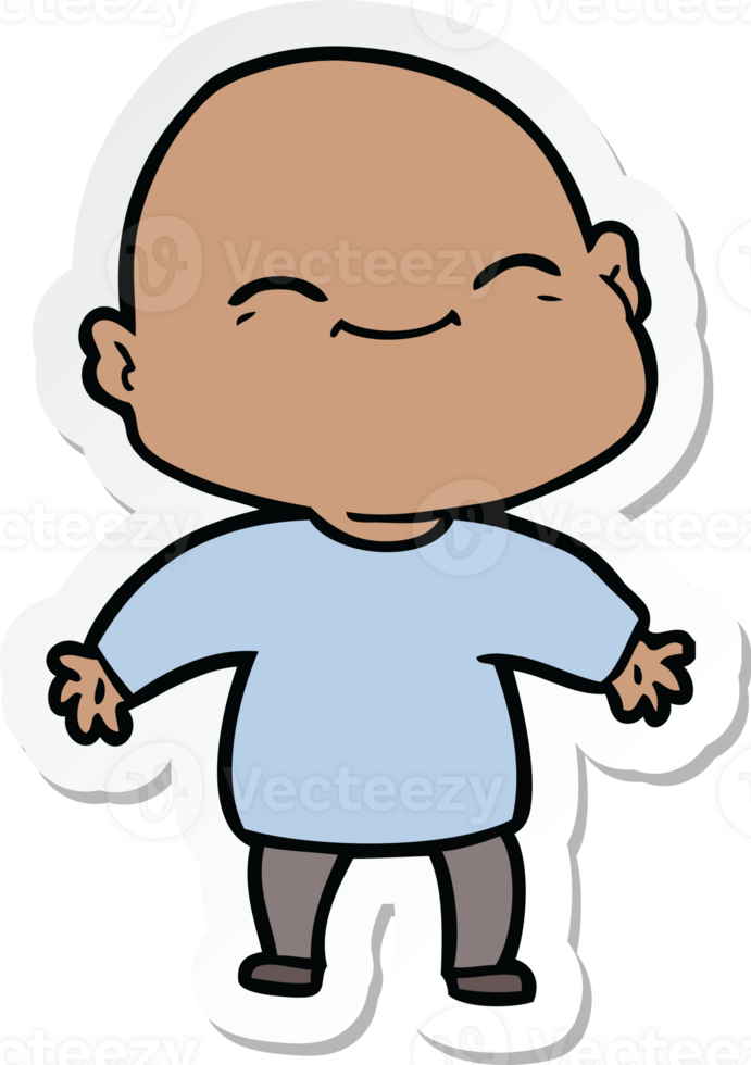 sticker of a happy cartoon bald man png