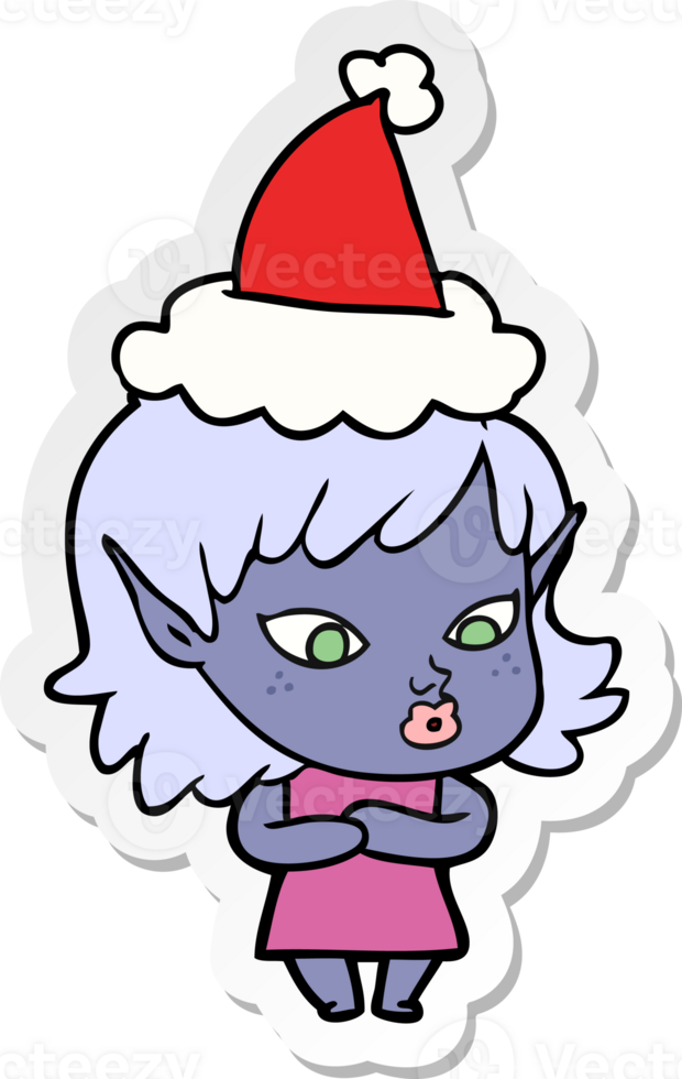 pretty hand drawn sticker cartoon of a elf girl wearing santa hat png