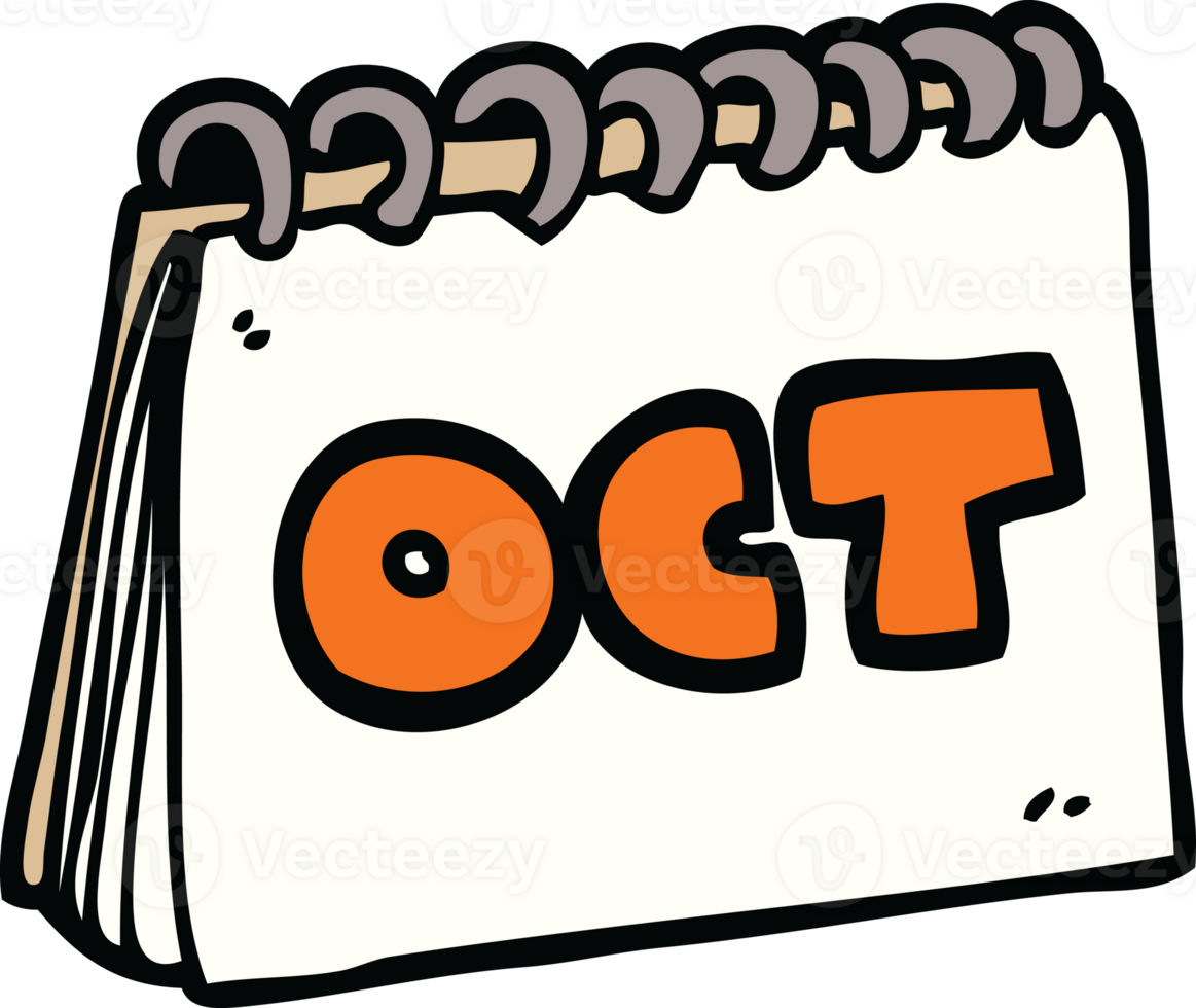 cartoon doodle calendar showing month of october png