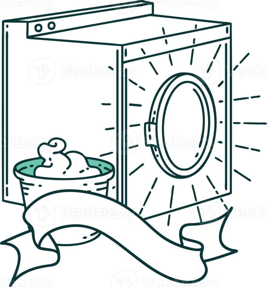 scroll banner with tattoo style washing machine png