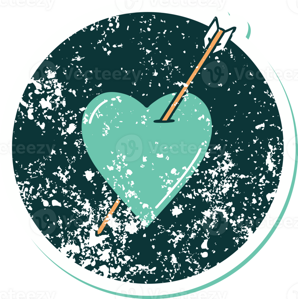 iconic distressed sticker tattoo style image of an arrow and heart png