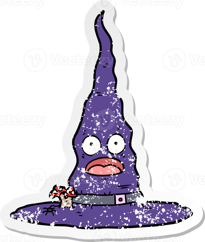 distressed sticker of a cartoon witchs hat png