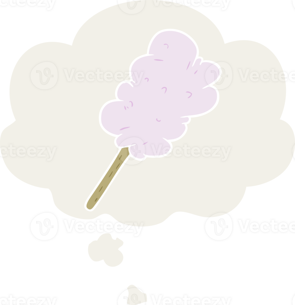 cartoon candy floss with thought bubble in retro style png