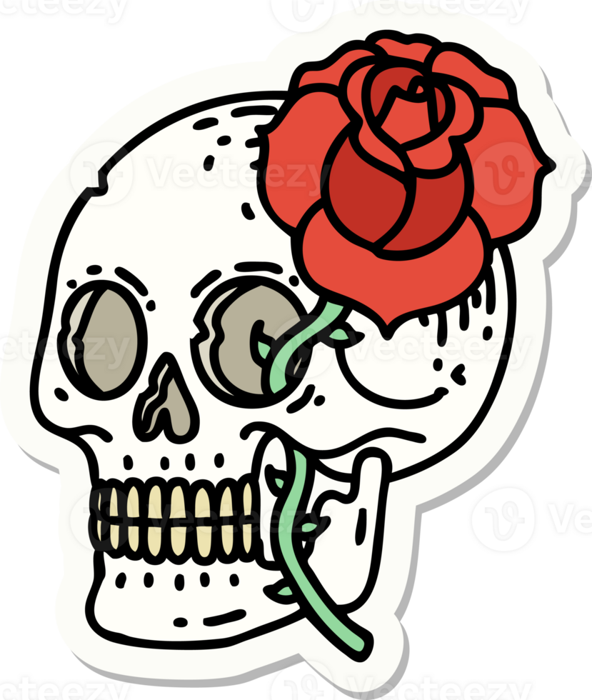 sticker of tattoo in traditional style of a skull and rose png