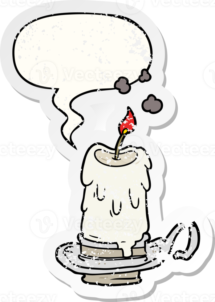 cartoon old spooky candle in candleholder with speech bubble distressed distressed old sticker png