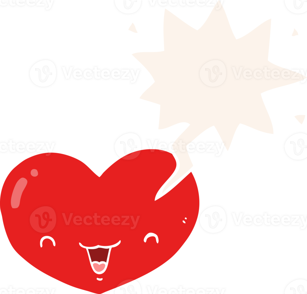 cartoon love heart character with speech bubble in retro style png