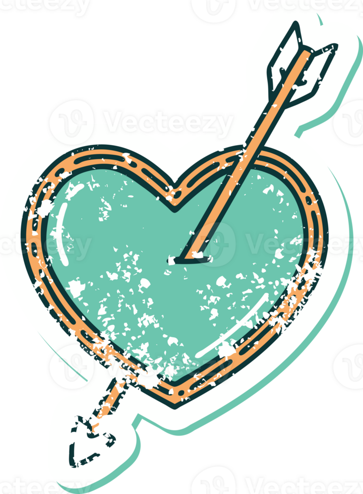 iconic distressed sticker tattoo style image of an arrow and heart png