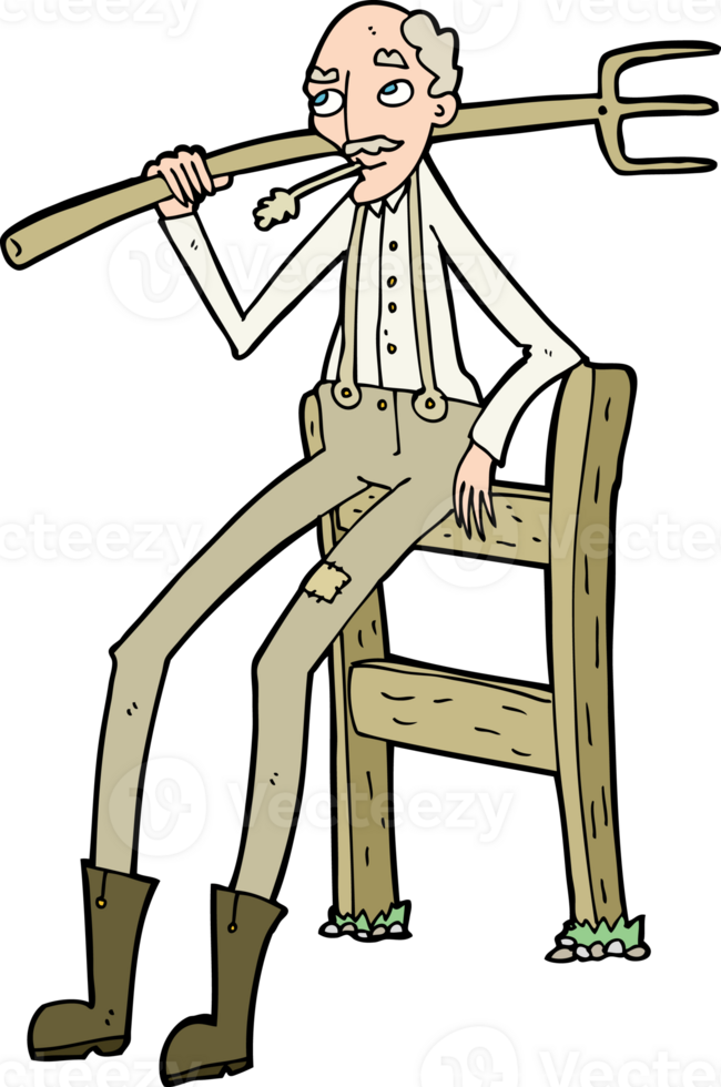 cartoon old farmer leaning on fence png