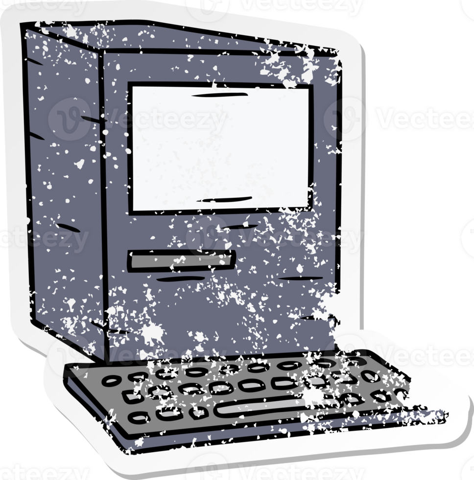hand drawn distressed sticker cartoon doodle of a computer and keyboard png